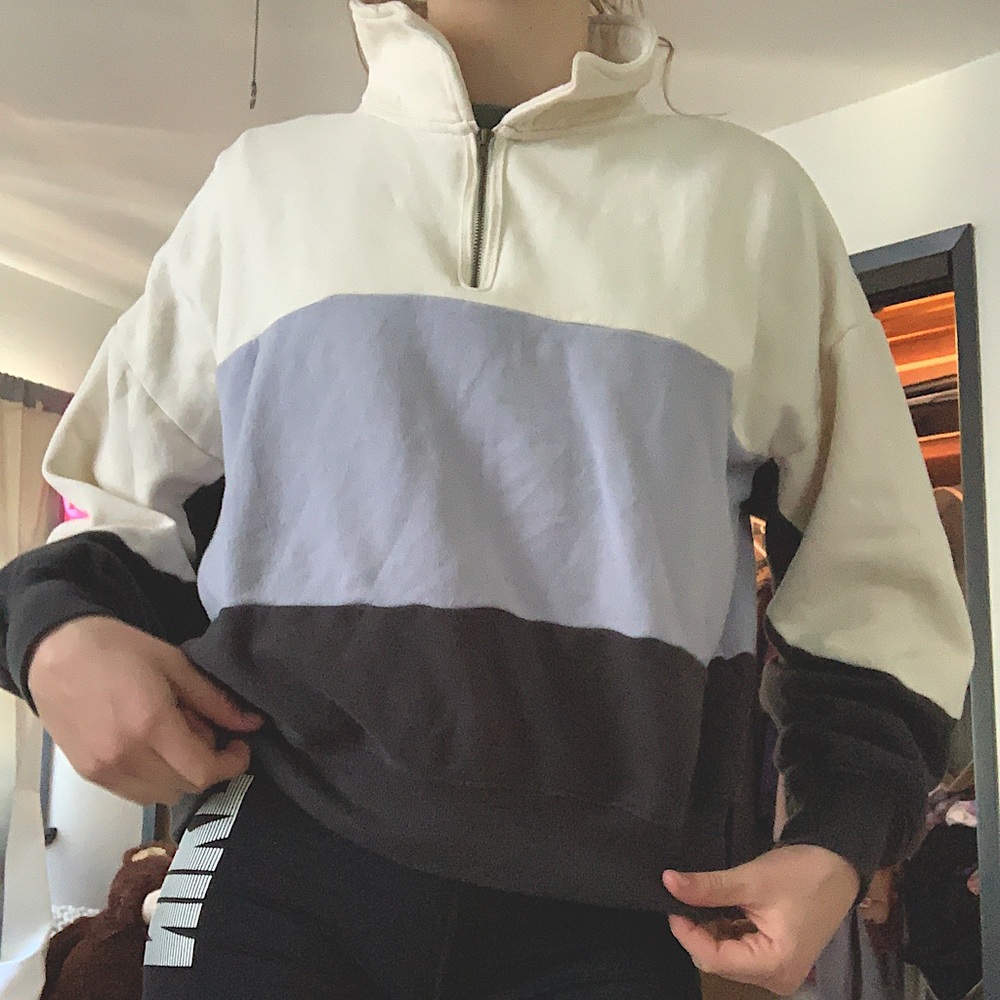 Color Block Half Zip Up Hoodie🤍💙🖤